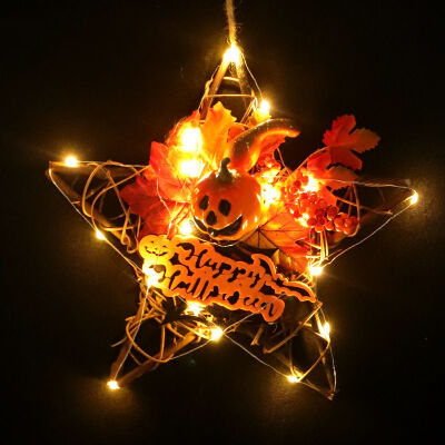 

LED Light String Artificial Halloween Wreath Front Door Hanging Garland Holiday Home Decorations