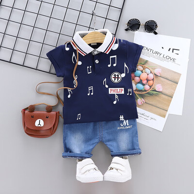 

2019 Summer New Style Children Clothing Sets Baby Boys Lapel T shirtsShorts Pants Cartoon Suit Kids clothes