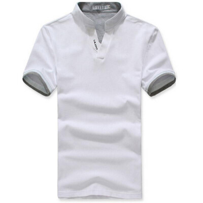 

Summer Classic Solid Color Men Lapel Short Sleeve Tee T-shirt  L XL XXL 3XL