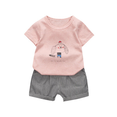 

2PCSSET Baby Boy Girl Summer Cartoon Short Sleeve T-Shirts Casual Shorts Set Toddler Little Outfits Clothing