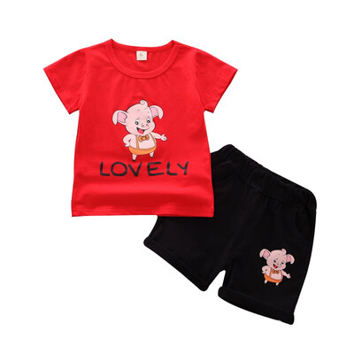 

Summer Boys Clothes Casual Kid Clothes Short Sleeve Cartoon Pig Print Tops T-shirtShorts Outfits Sets