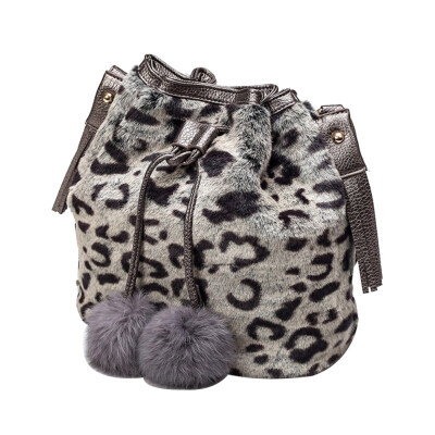 

Vintage Solid ColorLeopard Print Plush Drawstring Pompom Women Shoulder Bag