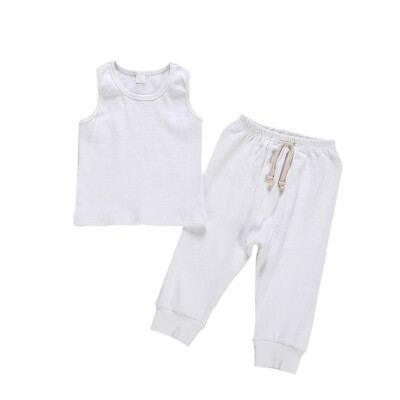 

Casual Baby Solid Color Sleeveless Tanks And Long Trousers Kit Kid Two-piece Outfit Set 1-3Y Toddler Girl Boy Clothes