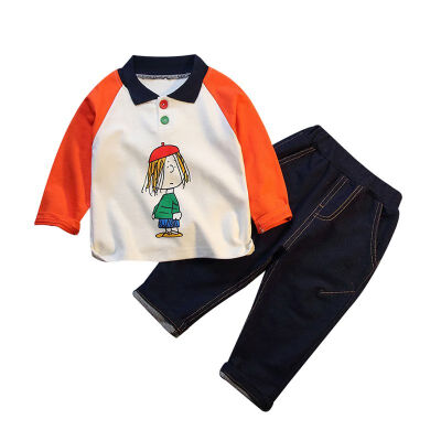 

Autumn Baby Boys clothes Long Sleeve Cartoon Print T-shirt TopsDenim Pants Trouser Costume Set casual