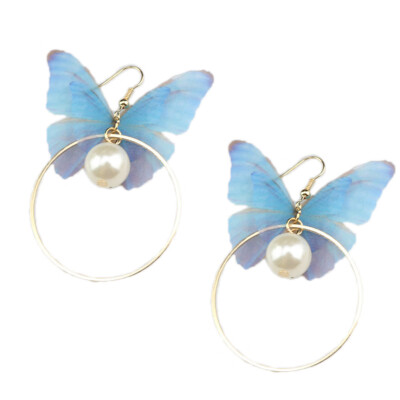 

Butterfly Big Circle Simulated Pearl Earrings For Women Wedding Party Gift