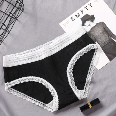 

2019 New Cotton Panties Ladies Lace Side Panties Women Comfortable Breathable Waist Large Size Briefs