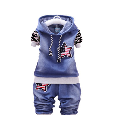 

Autumn Baby Boy Set Cotton Striped Star Print Long Sleeve Hooded Sweatshirt Trousers Outfits Set