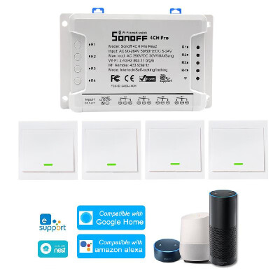 

1PCS SONOFF 4CH Pro R2 ITEAD RF 433MHz 4 Gang WiFI Switch 3 Working Modes InchingSelf-LockingInterlock WiFi Smart Switch Compati