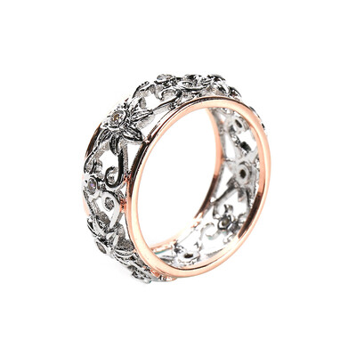 

Silver Floral Ring Two Tone Rose Gold Flowers Rings Jewelry Engagement Wedding Rings