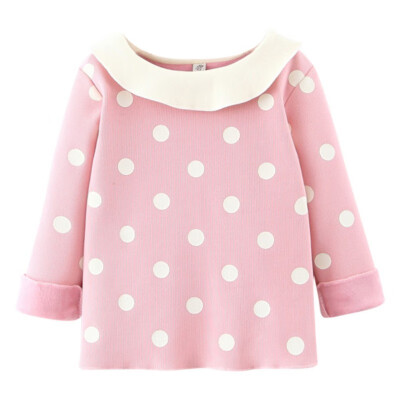 

Children Plus Velvet Shirts Autumn Cartoon Printed Long Sleeve T-Shirt Doll Collar Casual Tops