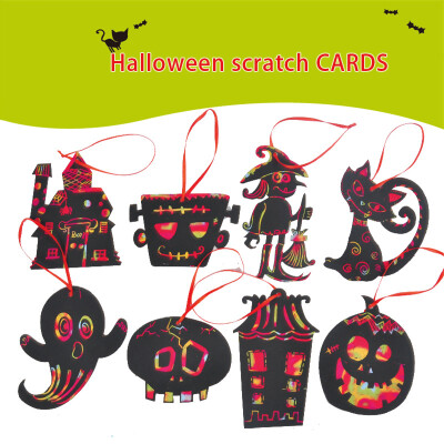 

Children Festival Party Kids Party Adornment Scratch Color Magic Christmas Ornaments Paper Cute Halloween Pendants Decoration