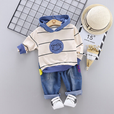 

Spring Autumn Baby Boy Cartoon Pattern Long Sleeve Hoodies And Jeans Kids Two-piece Outfit Set