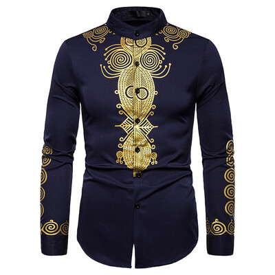 

Tailored Mens New Autumn Style Fashion Embroidered Long Sleeve Printed Shirt Blouse
