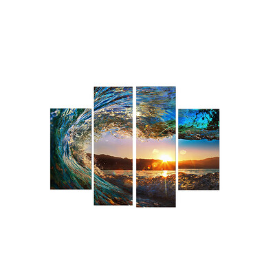 

4 Panel Sea Wave Sunset Seascape Unframed Oil Painting for Modern Home Decor Wall Art
