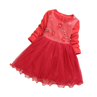 

Spring Kids Girls Dress Casual Long Sleeve Princess Korean Style Costume Baby Floral Print Children Mesh Princess Dresses