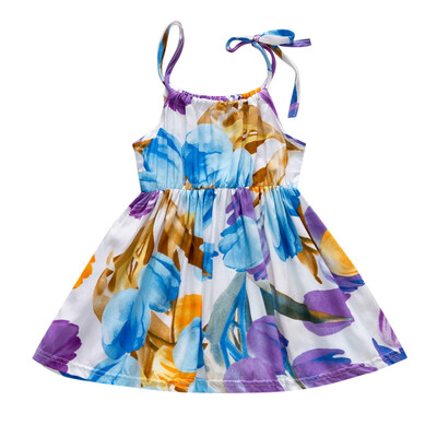 

Girls Kids Children Summer New Sleeveless Cotton Spandex Flower Print Pattern Draped Cute Casual Dress