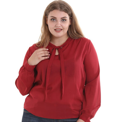 

Plus Size Women Chiffon Blouse Fashion Solid Color Long Sleeve Lace Up Blouse Shirt femme 4  White Casual Tops camisa feminina