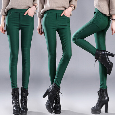 

Tailored Plus Size Women Plus Velvet Thicken Solid Pencil Pants Trousers Pocket Jeggings