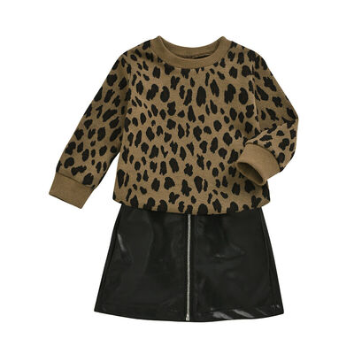 

2PCS Toddler Kids Baby Girls Leopard Sweater Tops Skirt Dress Outfits Set 1-5Y
