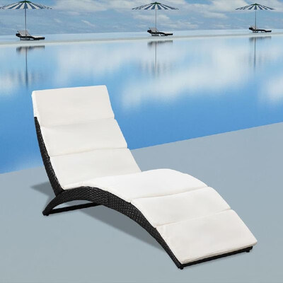 

Foldable Sun Lounger with Cushion Poly Rattan Black