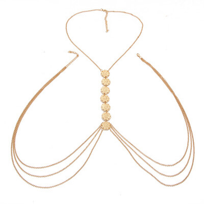 

Women Accessories Retro Simple Carved Flower Plated Body Chain Necklace Chain