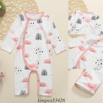 

US Newborn Baby Boy Girl Cotton Flamingo Romper Pajamas Summer Night Clothes Top