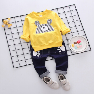 

High Quality Autumn Baby Boy Girl Cartoon Bear Print Long Sleeve Sweatshirt Blouse Trousers Casual Outfits Clothes