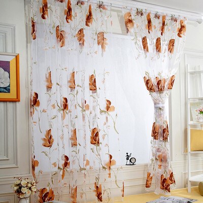 

JPGIF 1 PCS Vines Leaves Tulle Door Window Curtain Drape Panel Sheer Scarf Valances