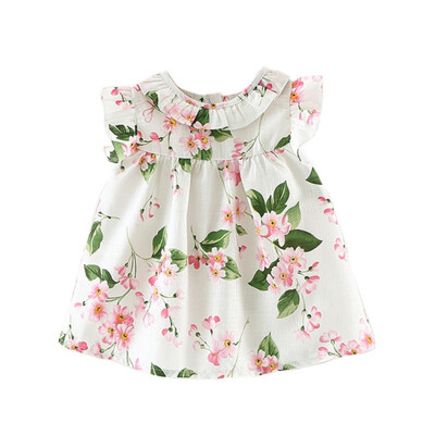 

2018 Summer Girls Dress Cute Lolita Flower Floral Print Tops Holiday Petal Sleeve Mini Beach Dress Hot Selling