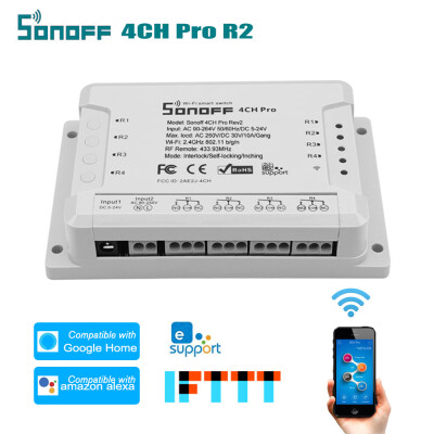 

SONOFF WiFi Intelligent Switch 4CH Pro R2 433MHz Remote Controller Intelligent Home Switches Compatible with Google-HomeNest & Am