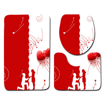 

〖Follure〗3PCS Valentines Day Pattern Non Slip Toilet Seat Cover Rug Bathroom Set Decor