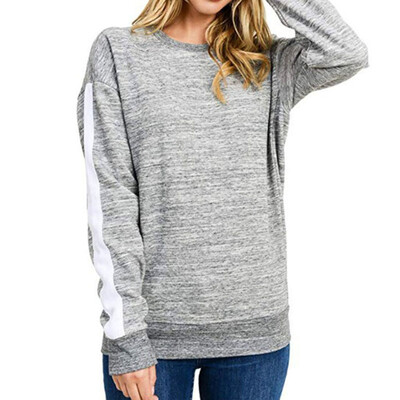 

Yuwooben Color Strip Loose Round Neck Sweater Womens Sweatshirt