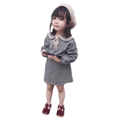 

Children Dress for Girls Black White Plaid Print Long Sleeve Princess Sweet Cotton Cute Kid Dress