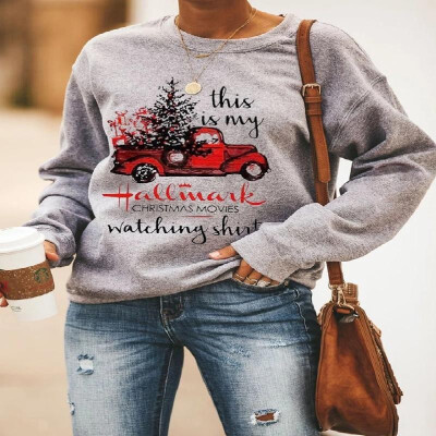 

Christmas House Pattern Letters Printed Long Sleeves Tee