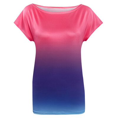 

Fashion Summer Women Gradient Color Off Shoulder O-Neck Short Sleeve T-Shirt Top