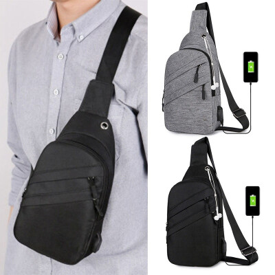 

USB Charging Shoulder Bag for Men Outdoor Mens Chest Bag Casual Waterproof Diagonal Bag Korean Version of The Headset Hole Bags