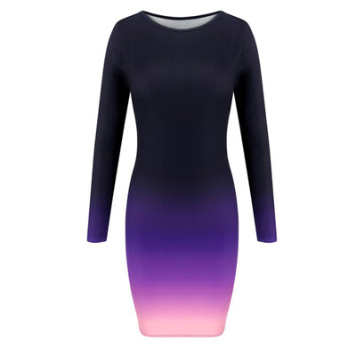 

Elegant Womens O Neck Long Sleeve Dress Office Lady Slim Sexy Bodycon Dresses Women Gradient Print Pencil Dress