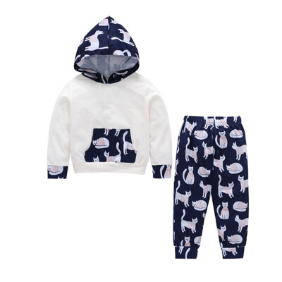 

2Pcs Autumn Kids Baby Boy Girl Clothes Suits Cartoon Cat Pattern Hoodie Sleepwear Set Toddler Long Sleeve TopsTrouser Pajamas