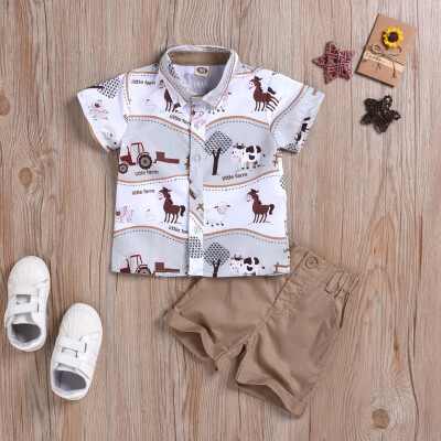 

Summer Children Baby Boys Casual Short Sleeve Cartoon Animal Print T-shirt TopsShorts Costume Set