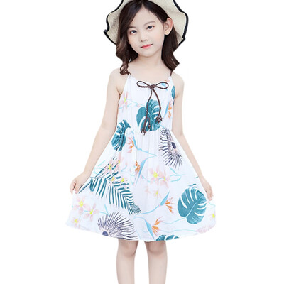 

Summer 5-9Y Children Girls Cotton Sleeveless Dress Casual Fashion Floral Printing Sling Comfortable 4 Kinds Princess Dress