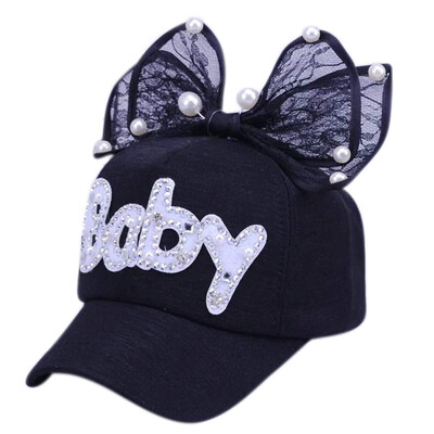 

New Kids Adjustable Hat Baby Girl Casual Outdoor Letter Pattern Baseball Cap Breathable Visor Hats With Bowknot