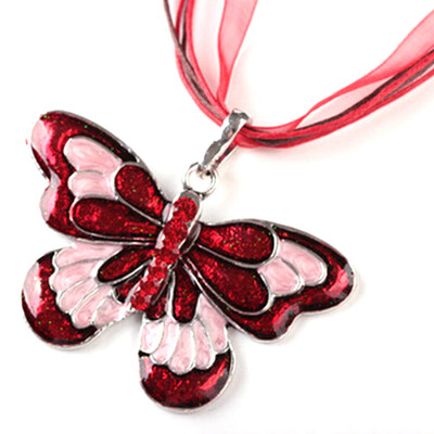 

Fashion Ribbon Color Butterfly Crystal Pendant Choker Sweater Necklace Jewelry