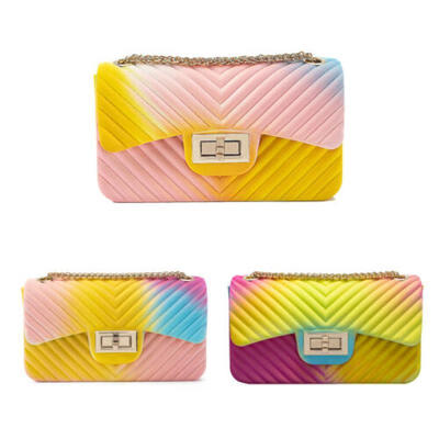 

Womens Fashion Rainbow PVC Bag Shoulder Bag Crossbody Handbag Jelly Chain Bag