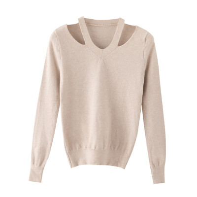 

Retro Solid Sexy Long Sleeved Sweater Off-shoulder Long Knitwear Sweater Slim Women Tops