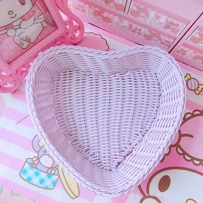 

Easter Rectangle Heart Artificial Rattan Organizer Storage Basket Hair Accessories Stationery Container Desktop Decoration