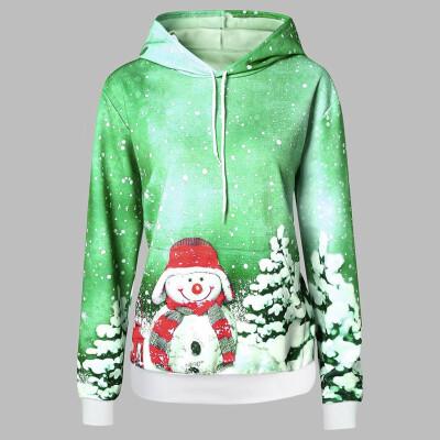 

Toponeto Womens Christmas Snowman Print Hooded Pocket Long Sleeve Pullover Sweatshirt