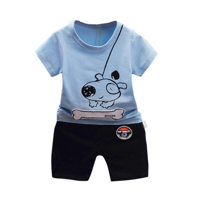 

2 Pcsset Summer Boy Clothing Sets Toddler Boy Short Sleeve Dog Bone Pattern Shorts Children Tops Pants Outfits Set