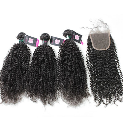 

Superior Grade mix 4 bundles with lace closure Brazilian Kinky Curly Virgin Human hair extensions