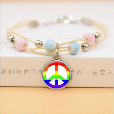 

Women Men Bead Unicorn Gay Pride Rainbow Ceramics Pendent Bracelet Jewelry