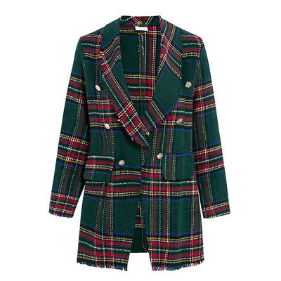 

Fashion Women Blazer Popular Plaid Cardigan Double-faced Woolen Suit Long-sleeved Casual Hit Color Plaid Blazers